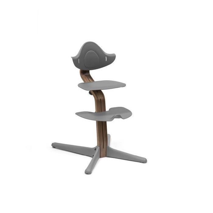 Stokke Nomi + Newborn Set - krzesełko + zestaw dla noworodka-Walnut Grey-Newborn Set Black-Grey Blue