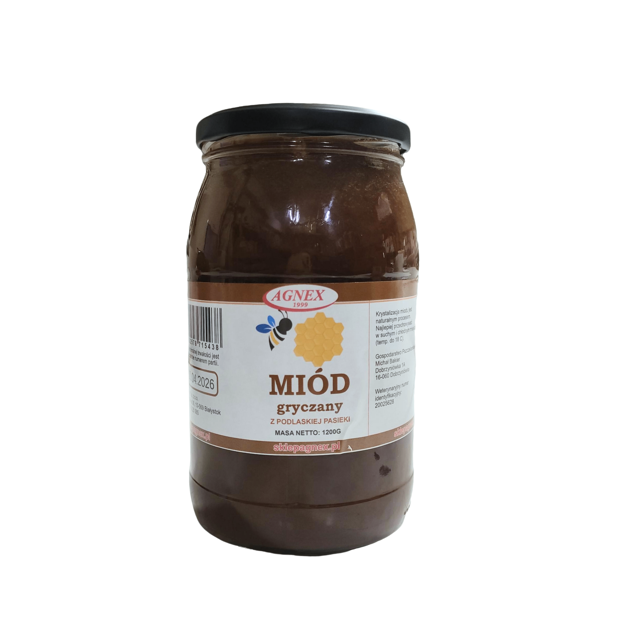 Miód gryczany z Podlaskiej Pasieki 1200 g NIEFILTROWANY