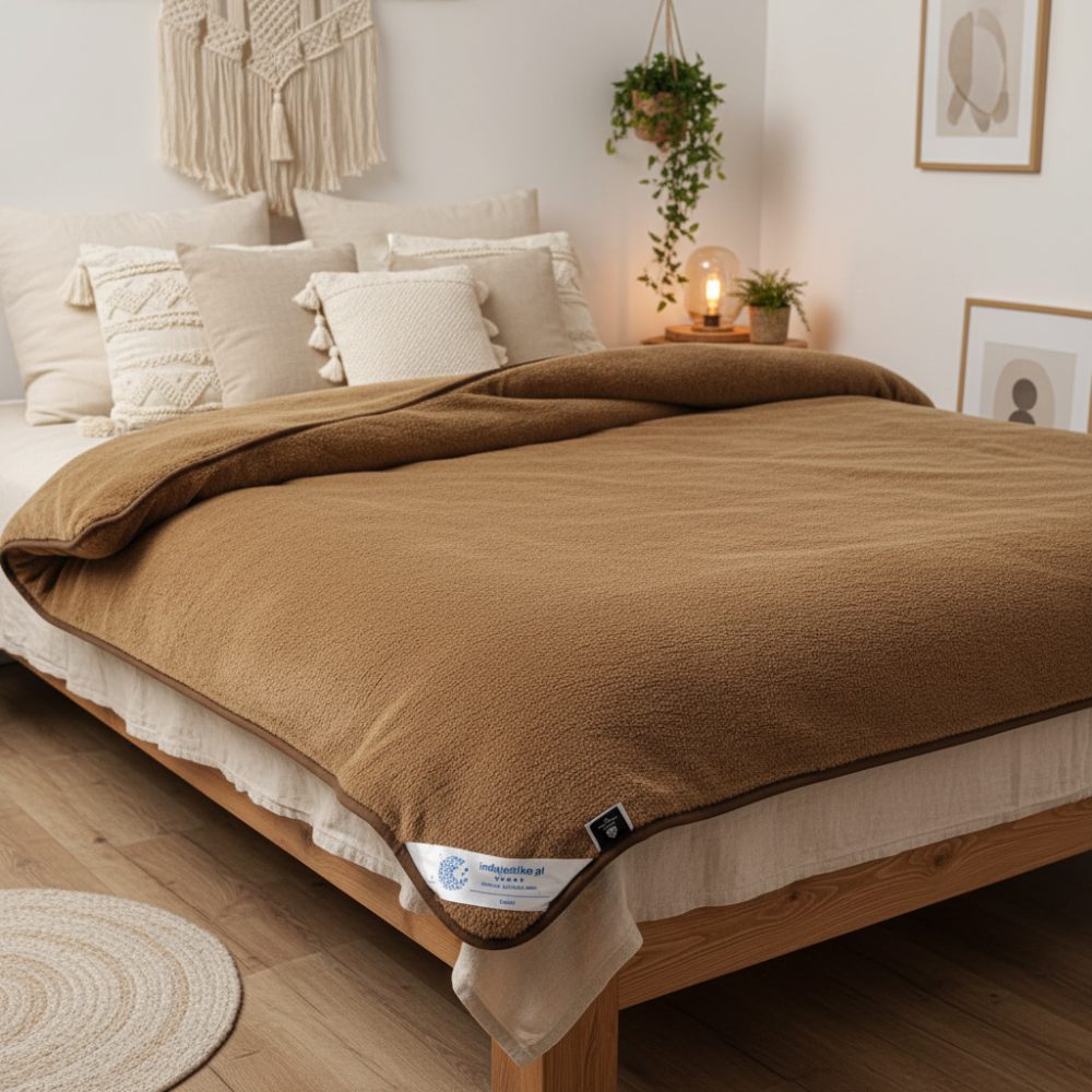 kołdra wełniana camel brąz Premium Woolmark 200x200