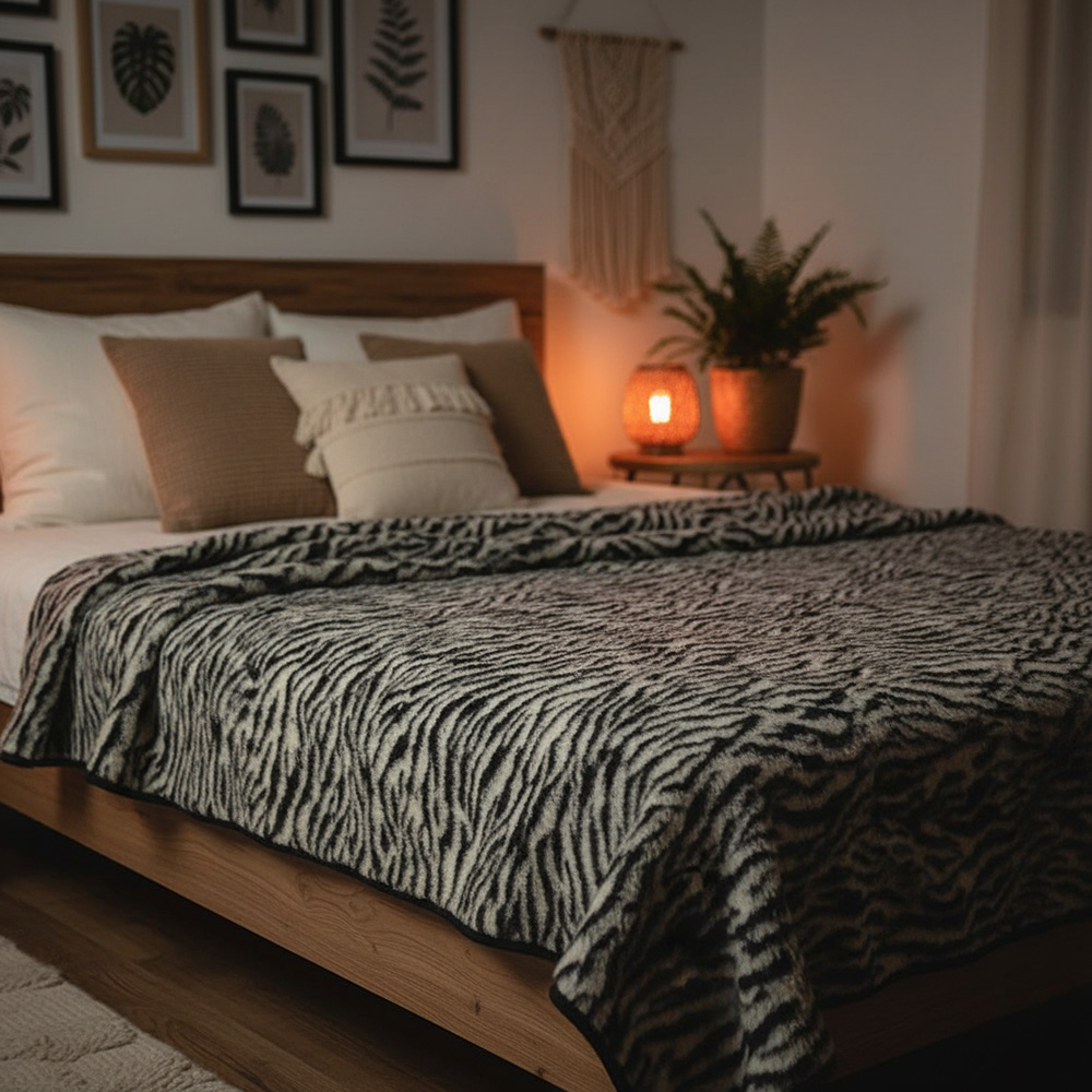 koc wełniany merynos australijski zebra Woolmark 200x220