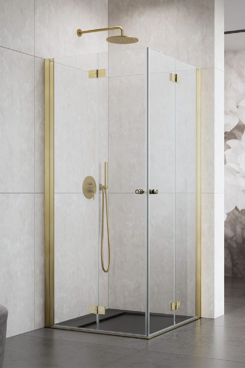 Darmowa Dostawa - Drzwi prysznicowe 80 cm składane złoty szczotkowany/szkło przezroczyste Radaway Nes Brushed Gold KDD B 100240809901L