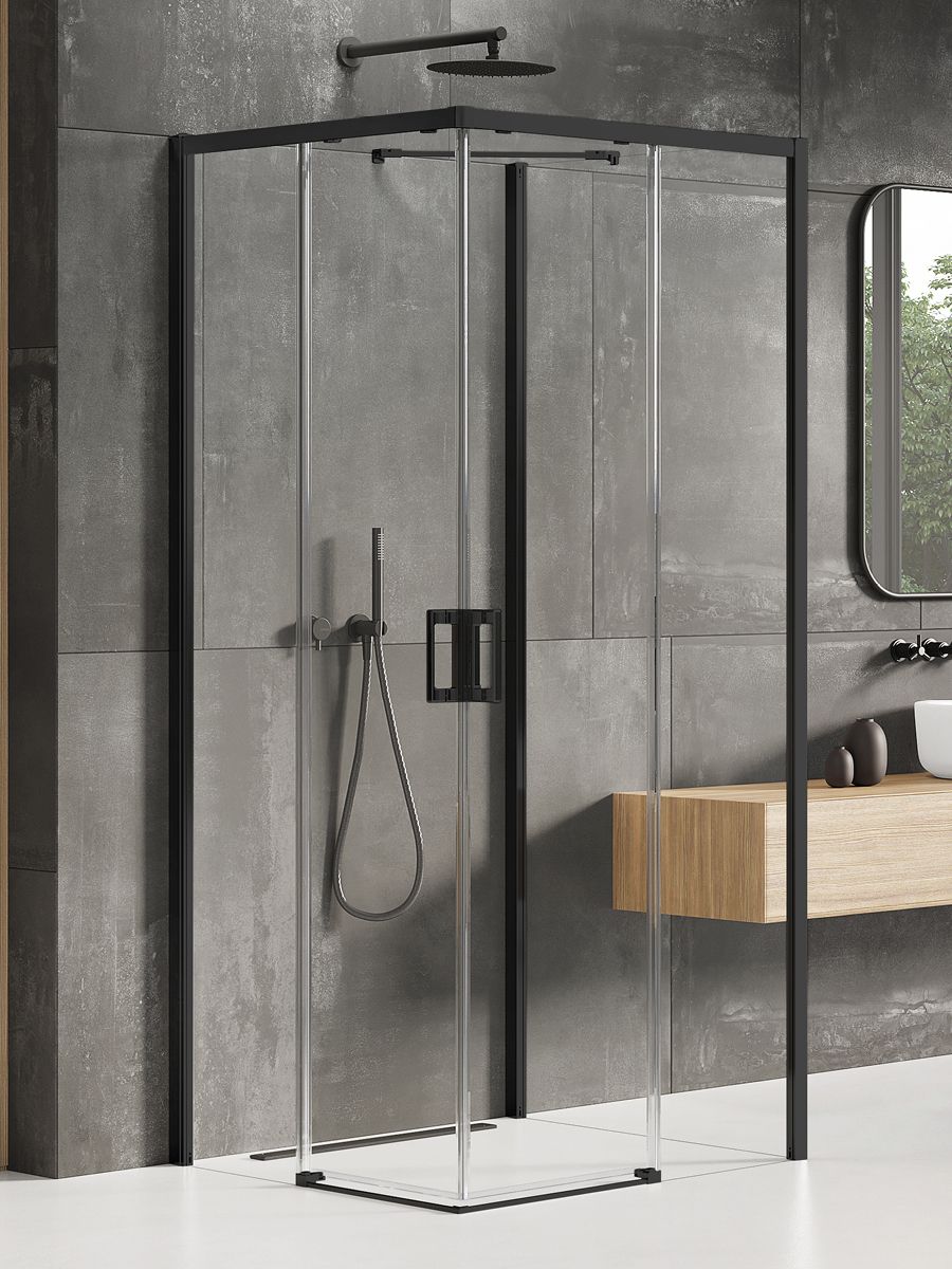 Darmowa Dostawa - Kabina prysznicowa 90x80 cm prostokątna czarny mat/szkło przezroczyste New Trendy Prime Black K0997