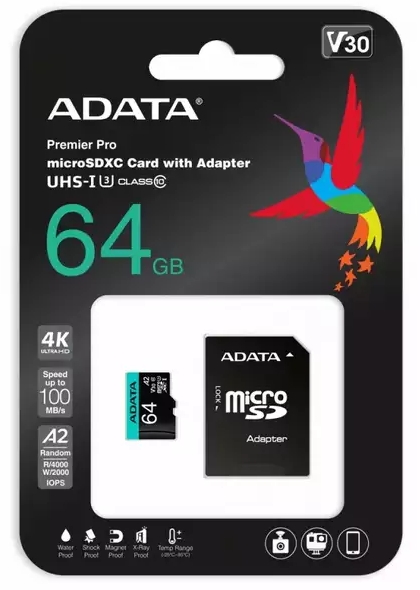 ADATA Micro SDXC 64GB UHS-3 160/140MB UD64GUI3V30A2SP-RA1 - Henryx24