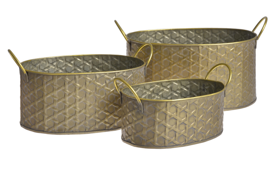 Osłonka metalowa złota patyna owalna złote uszy 29x21,5x15cm