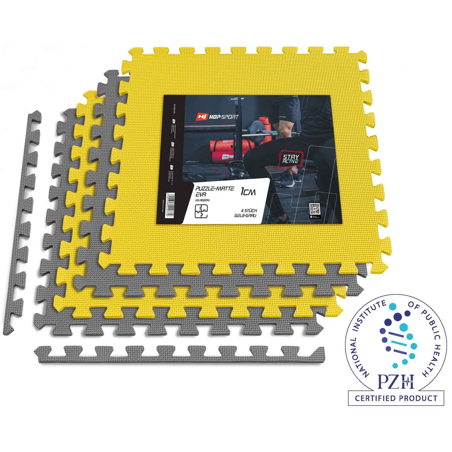 Puzzlematte EVA 1cm - 4 Stück grau/gelb