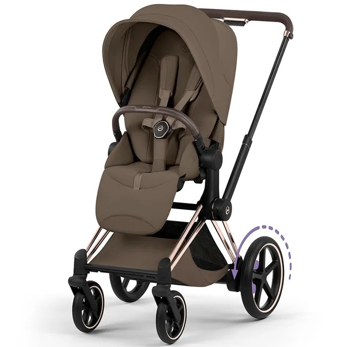 Cybex e-Priam 5.0 Style - elektryczny wózek spacerowy-Coconut Brown-Rosegold (with brown leather)