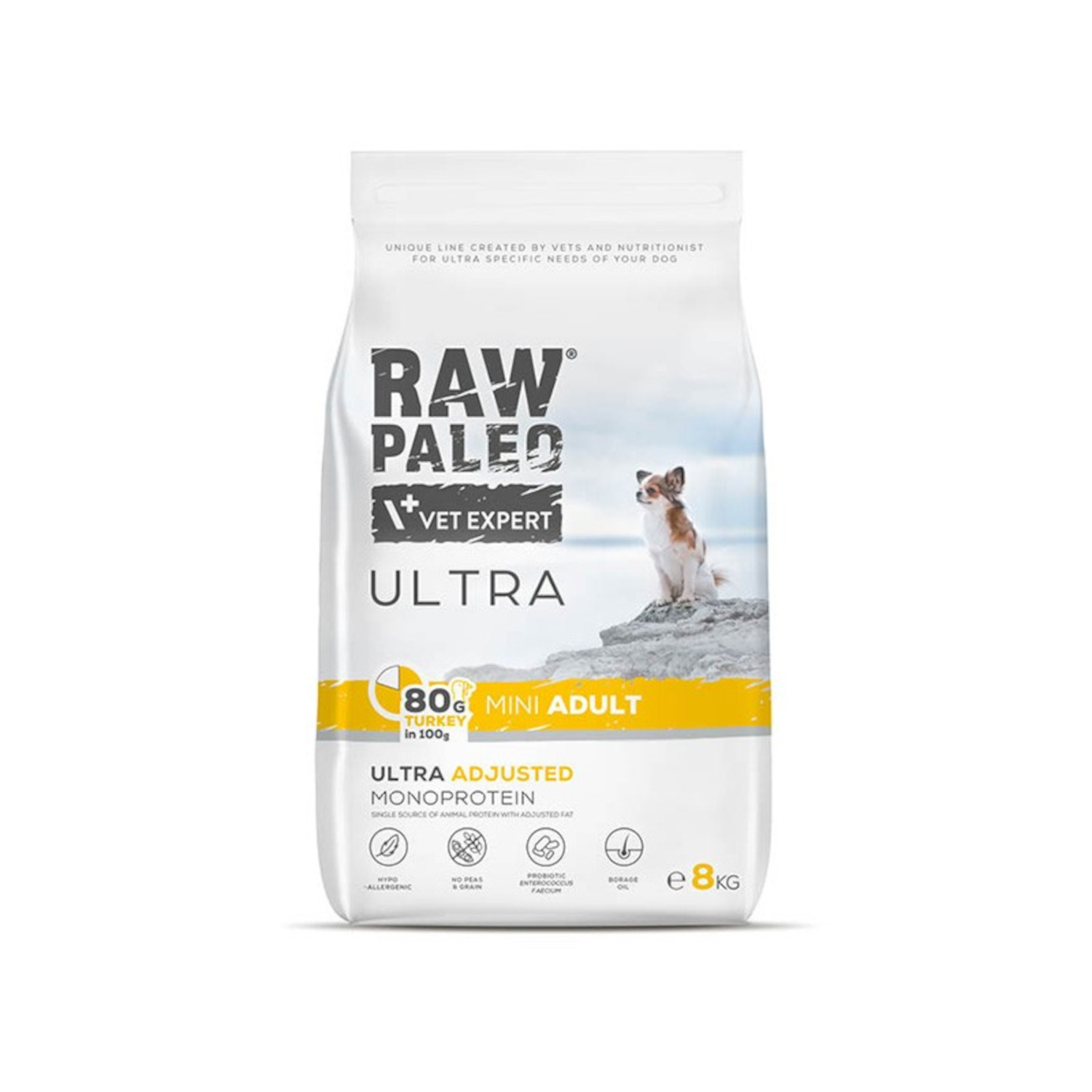 Turkey Adult Mini | RAW PALEO Ultra | 8kg | Sucha karma z indykiem dla małych psów dorosłych