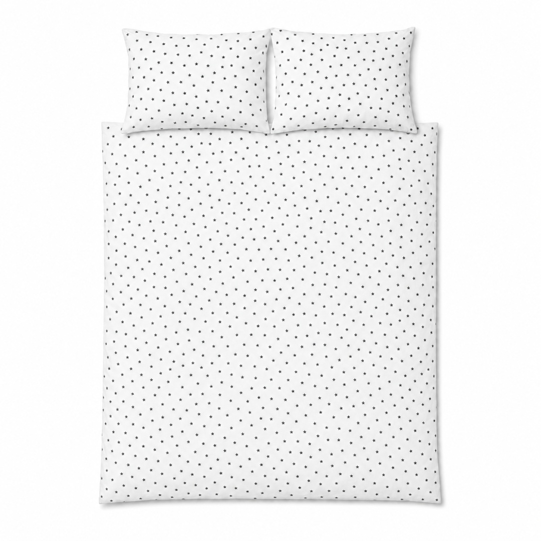 Pościel 160x220 + 2 poszewki| 100% bawełna | czarne gwiazdki na białym