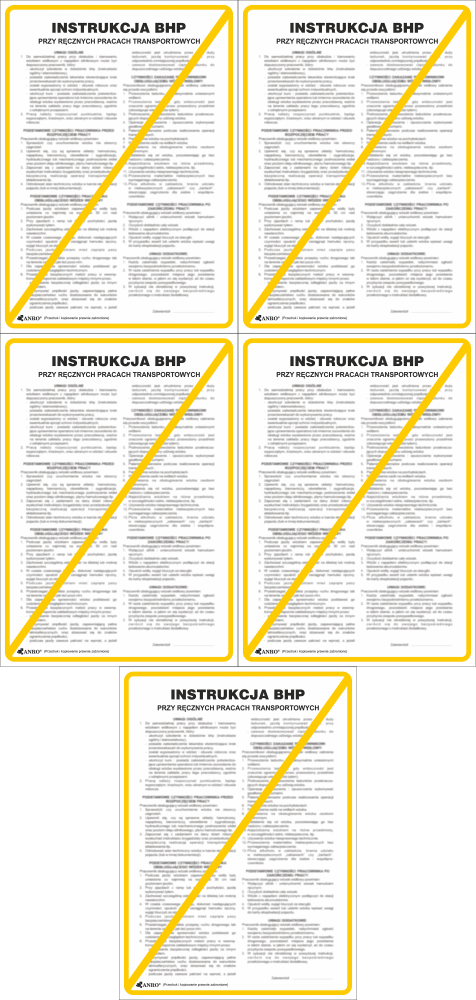 5x Tabliczka informacyjna Instrukcja BHP przy ręcznych pracach transportowych Anro, 25x35cm
