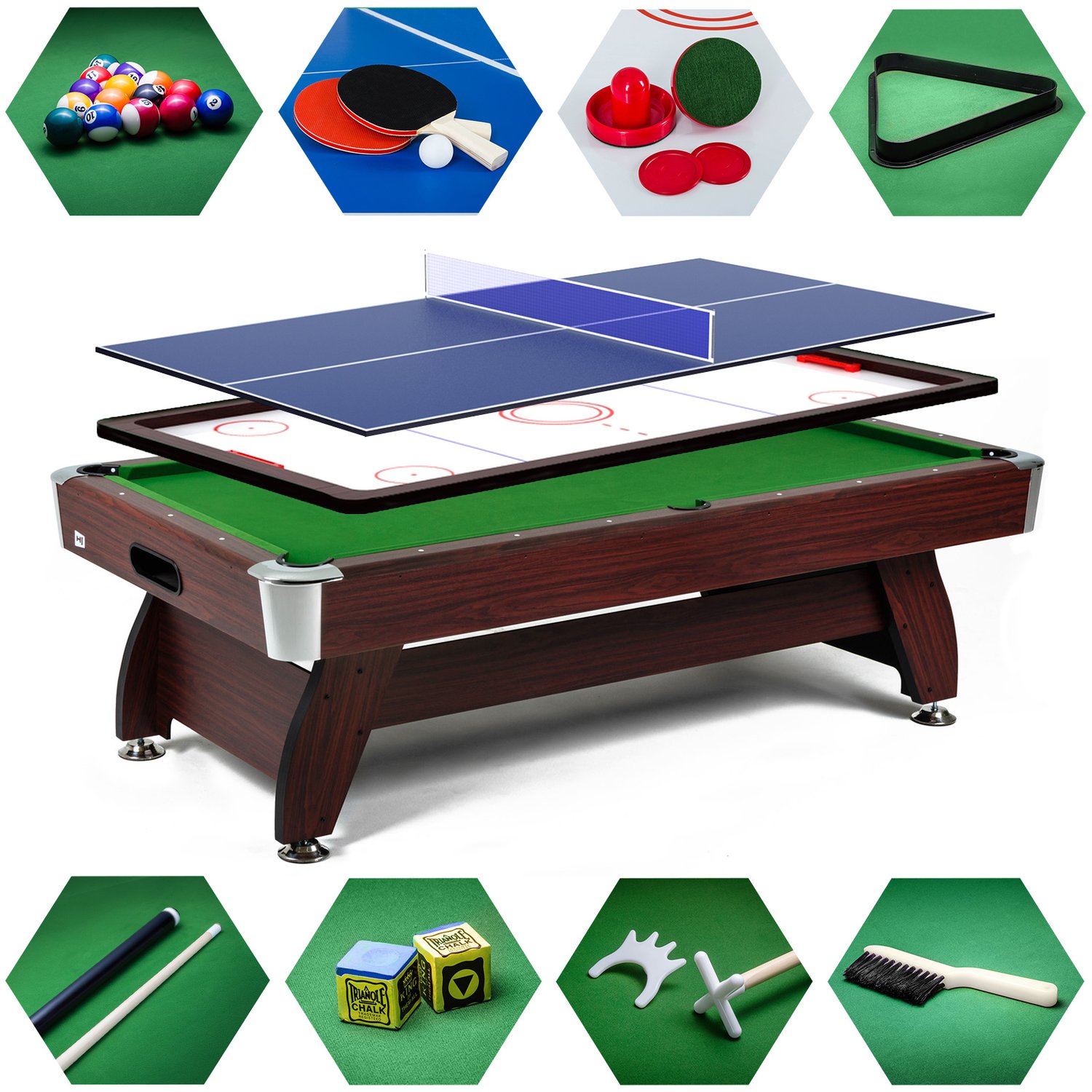 Biliardový stôl Vip Extra 9 FT višňovo/zelený s nadstavcom ping-pong/hokej