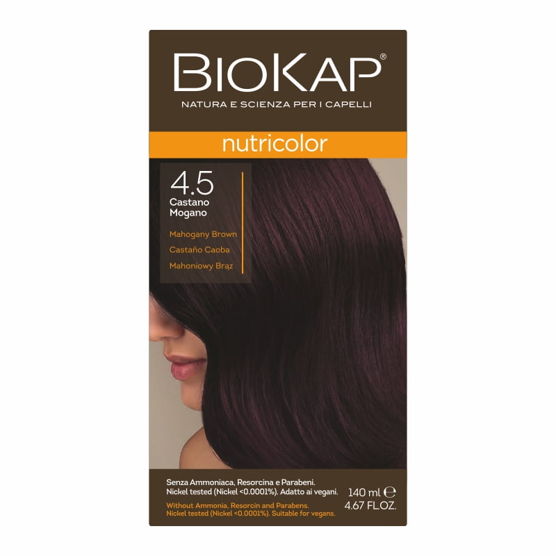 Biokap Nutricolor Farba do Włosów | Mahoniowy Brąz 4.5 | Pokrywa Siwe Włosy | Bez Amoniaku