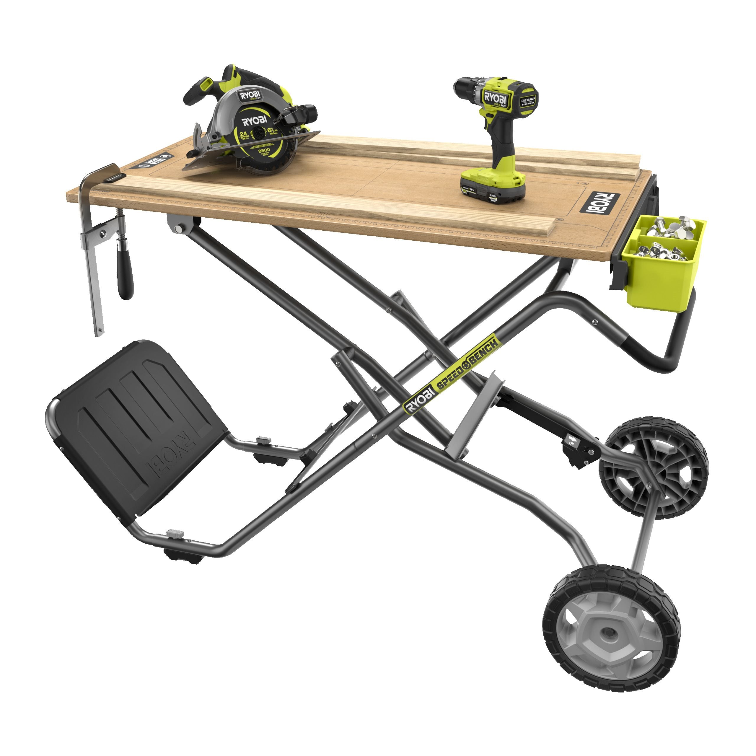 Składany stół warsztatowy 2w1 z wózkiem transportowym, blat drewniany 106×56 cm, udźwig 181 kg