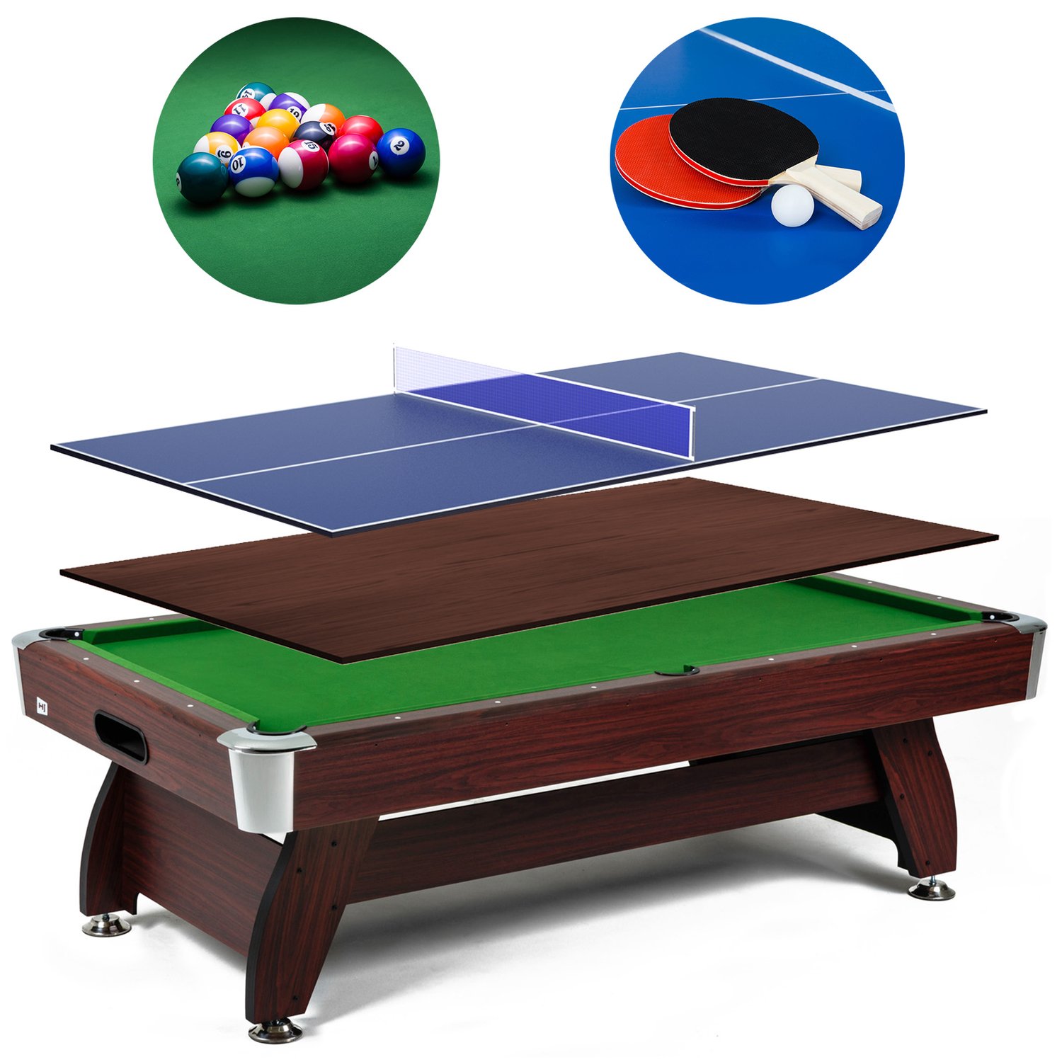 Stół bilardowy spływowy Vip Extra 7 FT wiśnia zielony z nakładką ping-pong blat