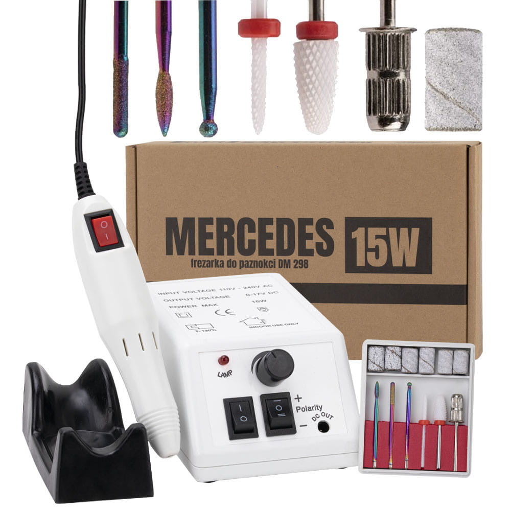 Frezarka do manicure 15W z kompletem frezów Mercedes DM298 biała white 20 000 obrotów