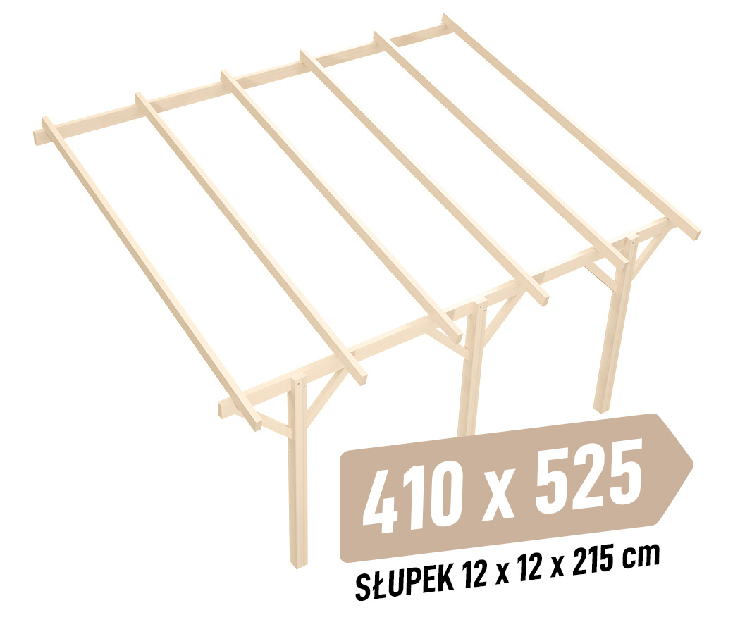 Wiata KVH Sucha Premium - 410 x 525 cm - słupki 12x12x215 cm garażowa przyścienna - zastrzał prosty