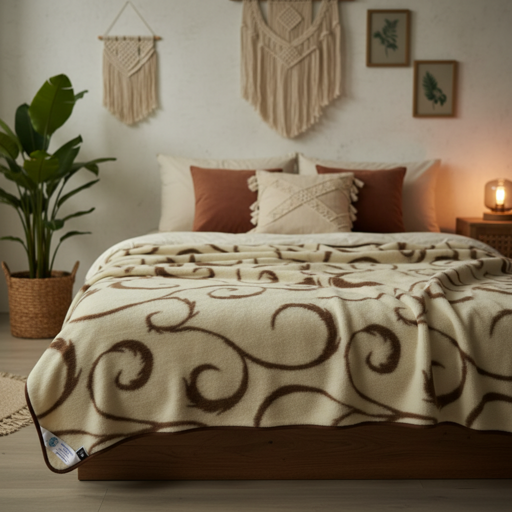 koc wełniany merynos australijski brown Woolmark 200x220
