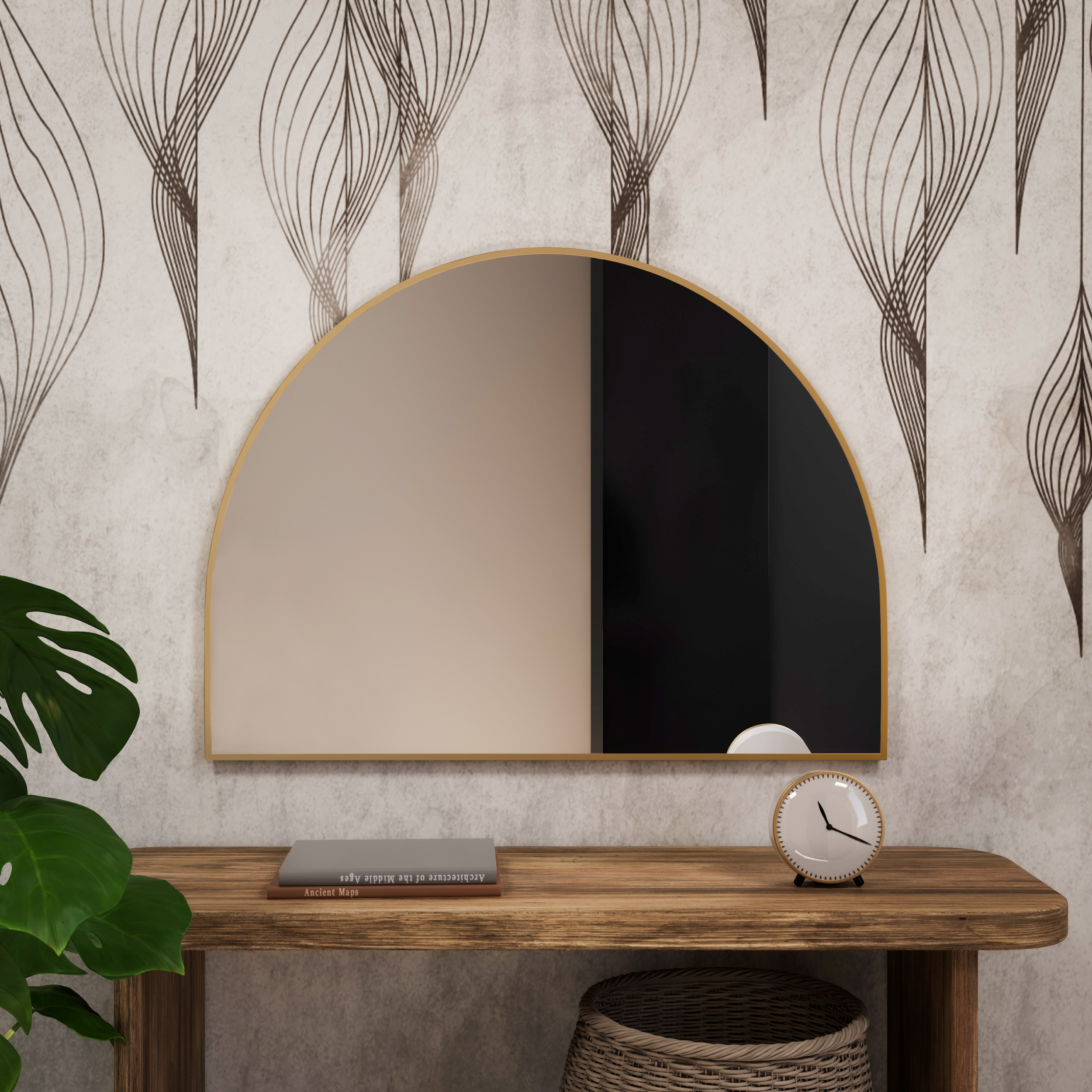 Darmowa Dostawa - Lustro 90x65 cm złoty Baltica Design Tiny Border Semi Round 5904107924076