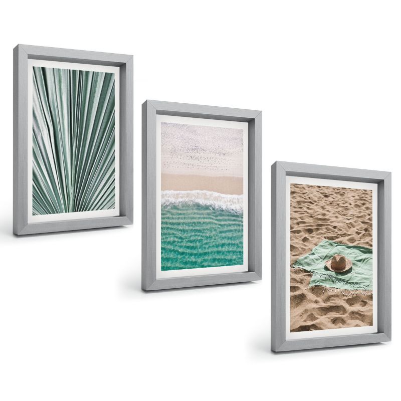Galeria 3 Obrazów w Srebrnej Ramie ArtPrintCave 20x30 cm Komplet ścienny Wakacyjne widoki plaża morze 1 kpl.