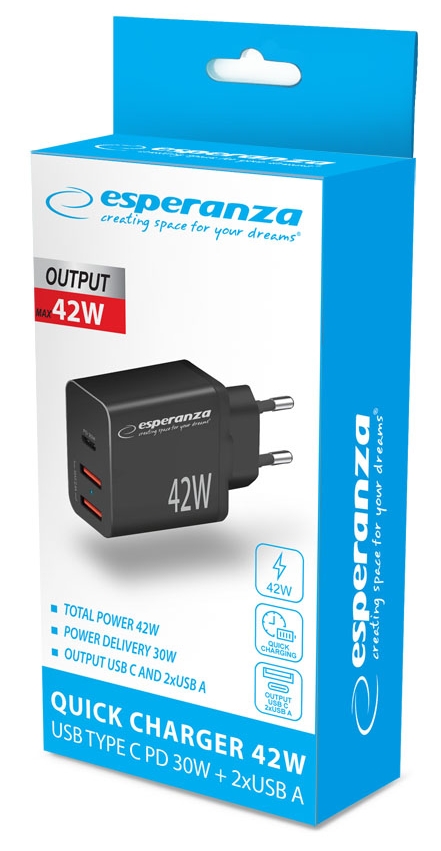 ESPERANZA Ładowarka 42W EZC106K 2xUSB+USBC - Henryx24