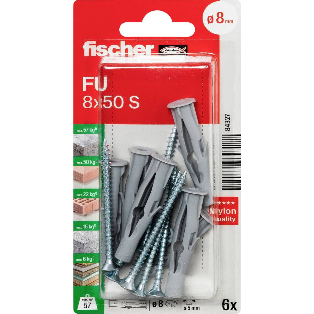Kołek uniwersalny FU 8x50mm S z wkrętem 6 sztuk Fischer