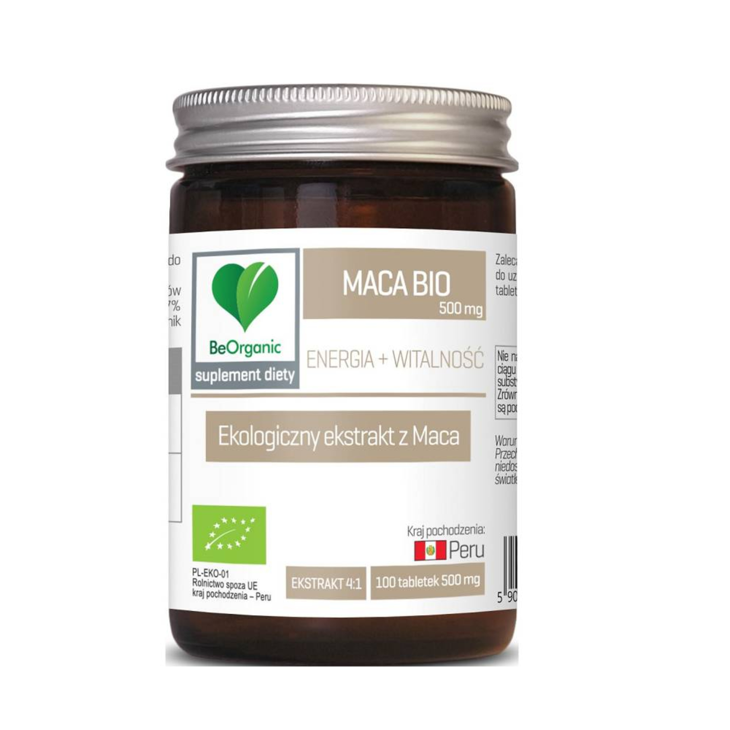 Beorganic - maca 500 mg, energia i witalność, 100 tabletek (data ważności: 31.10.2026)