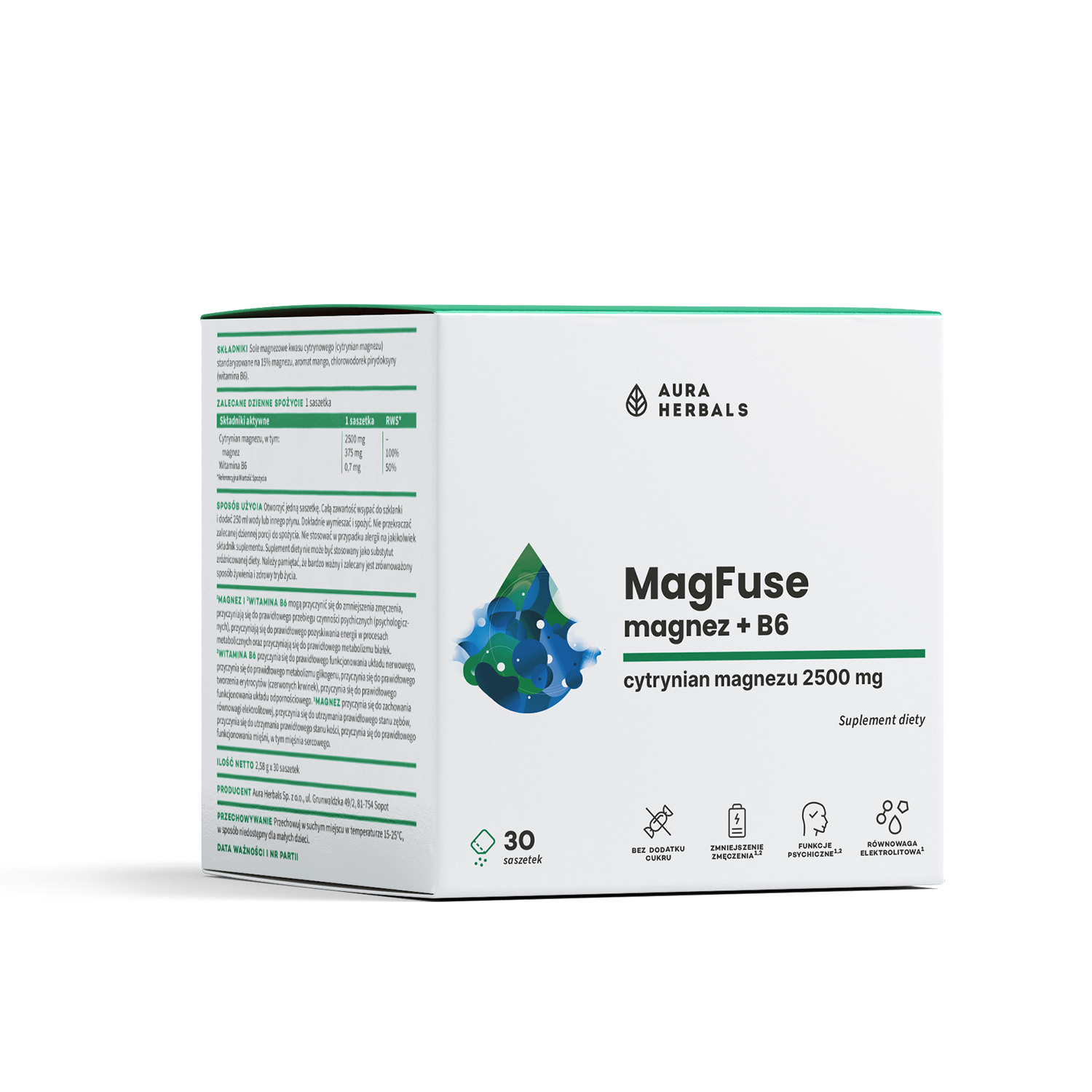 Aura herbals magfuse, magnez + b6, 30 saszetek (data ważności: 29.10.2026)