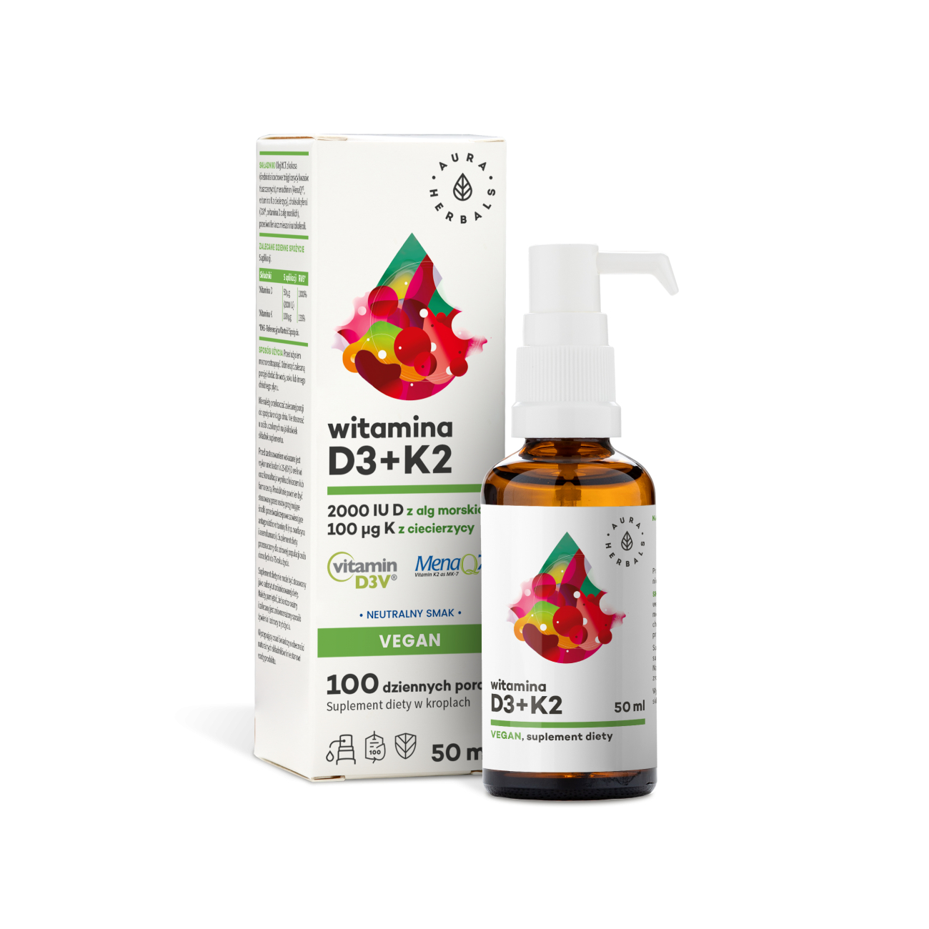 Aura herbals witamina d3 (2000iu) + k2, 50 ml