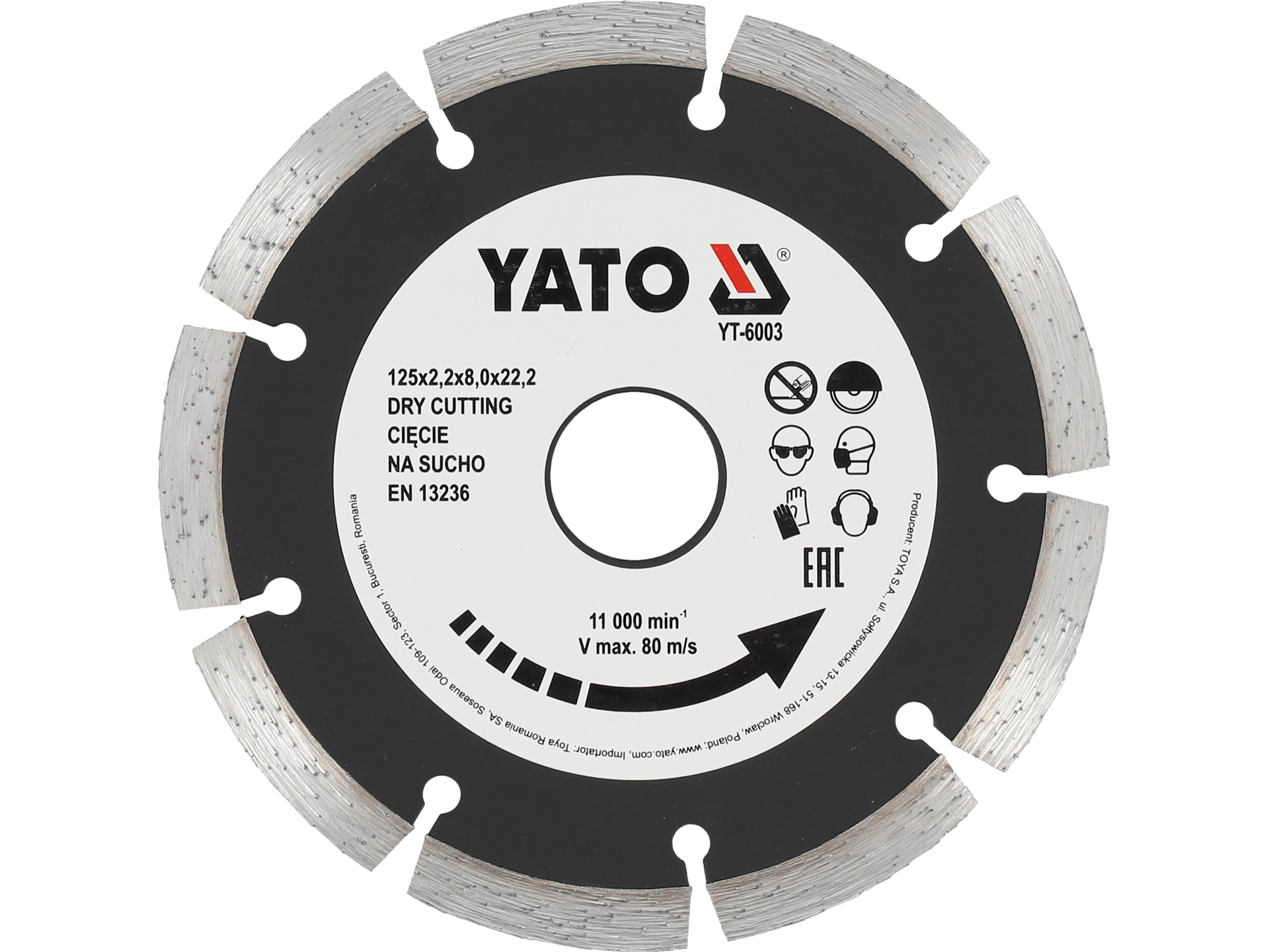 Tarcza diamentowa YATO segmentowa 125x22.2mm do betonu tnąca YT-6003