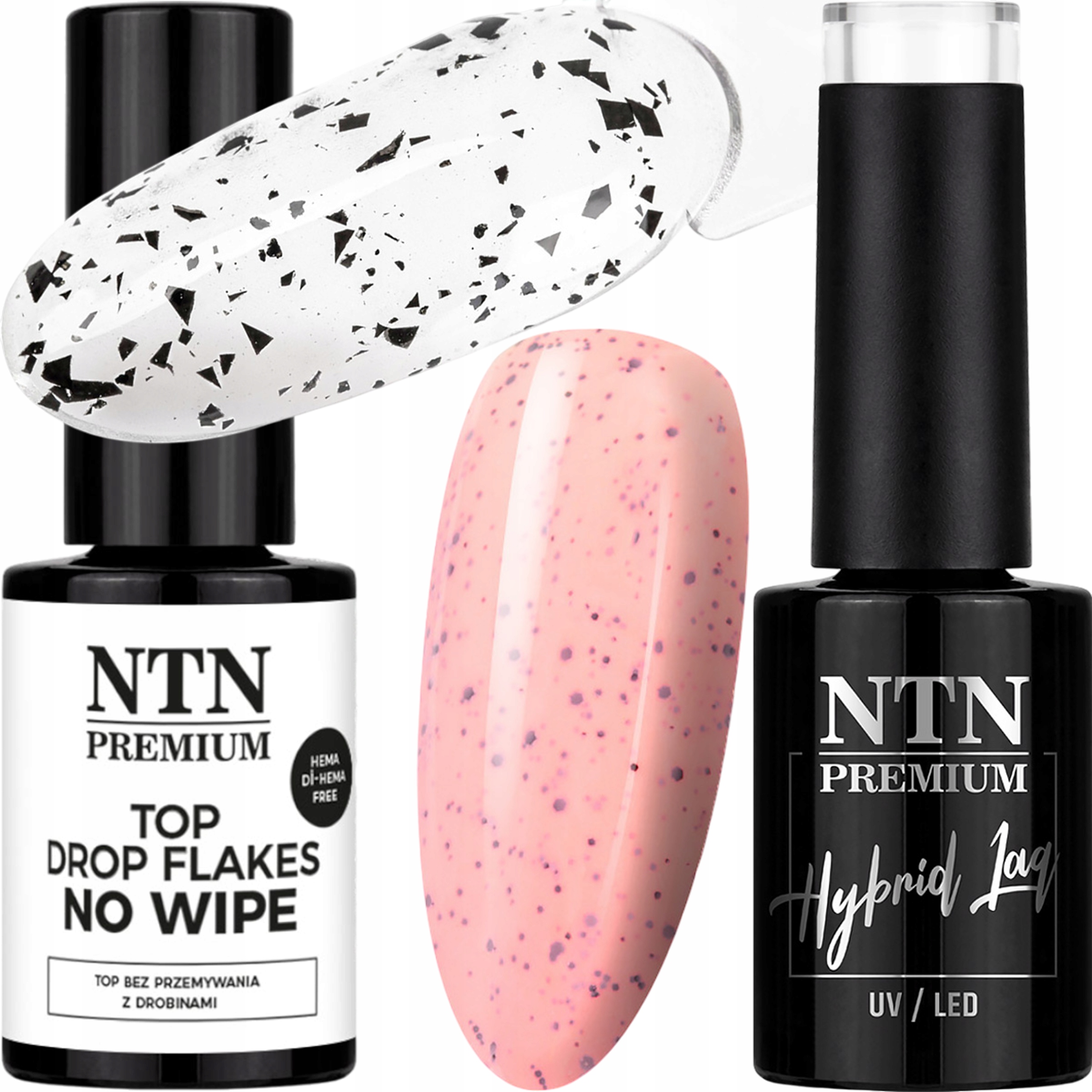 Lakier Hybrydowy NTN 5g Nr188 + Top Flakes NTN 7g Efekt Przepiórczego Jajka