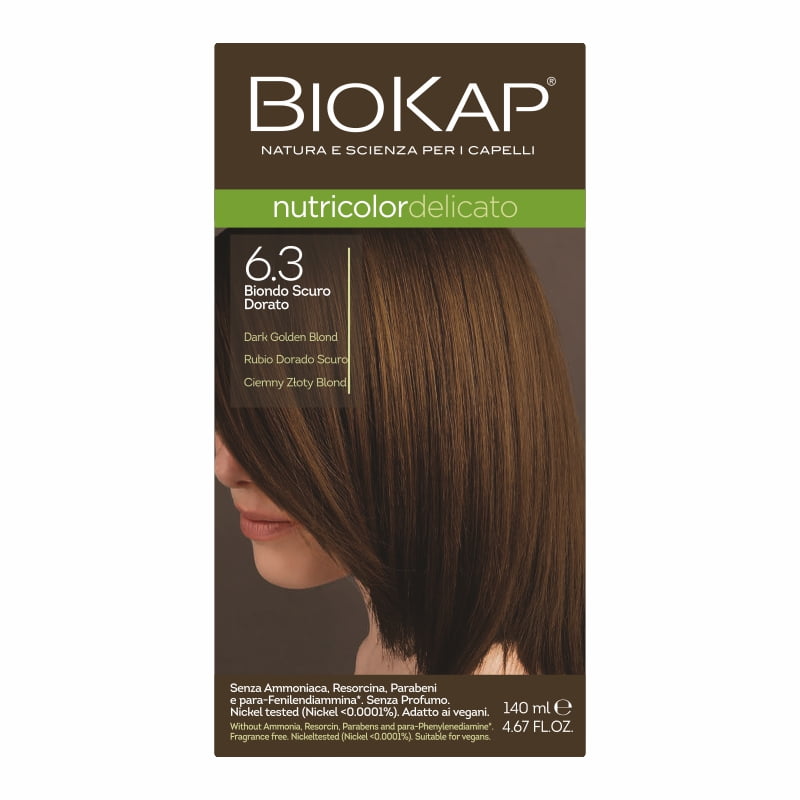 Biokap Delicato Farba do Włosów | Ciemny Złoty Blond 6.3 | Pokrywa Siwe Włosy | Bez Amoniaku