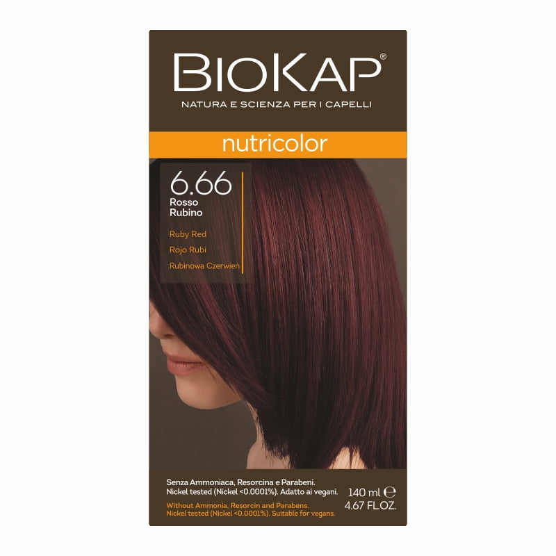 Biokap Nutricolor Farba do Włosów | Rubinowa Czerwień 6.66 | Pokrywa Siwe Włosy | Bez Amoniaku