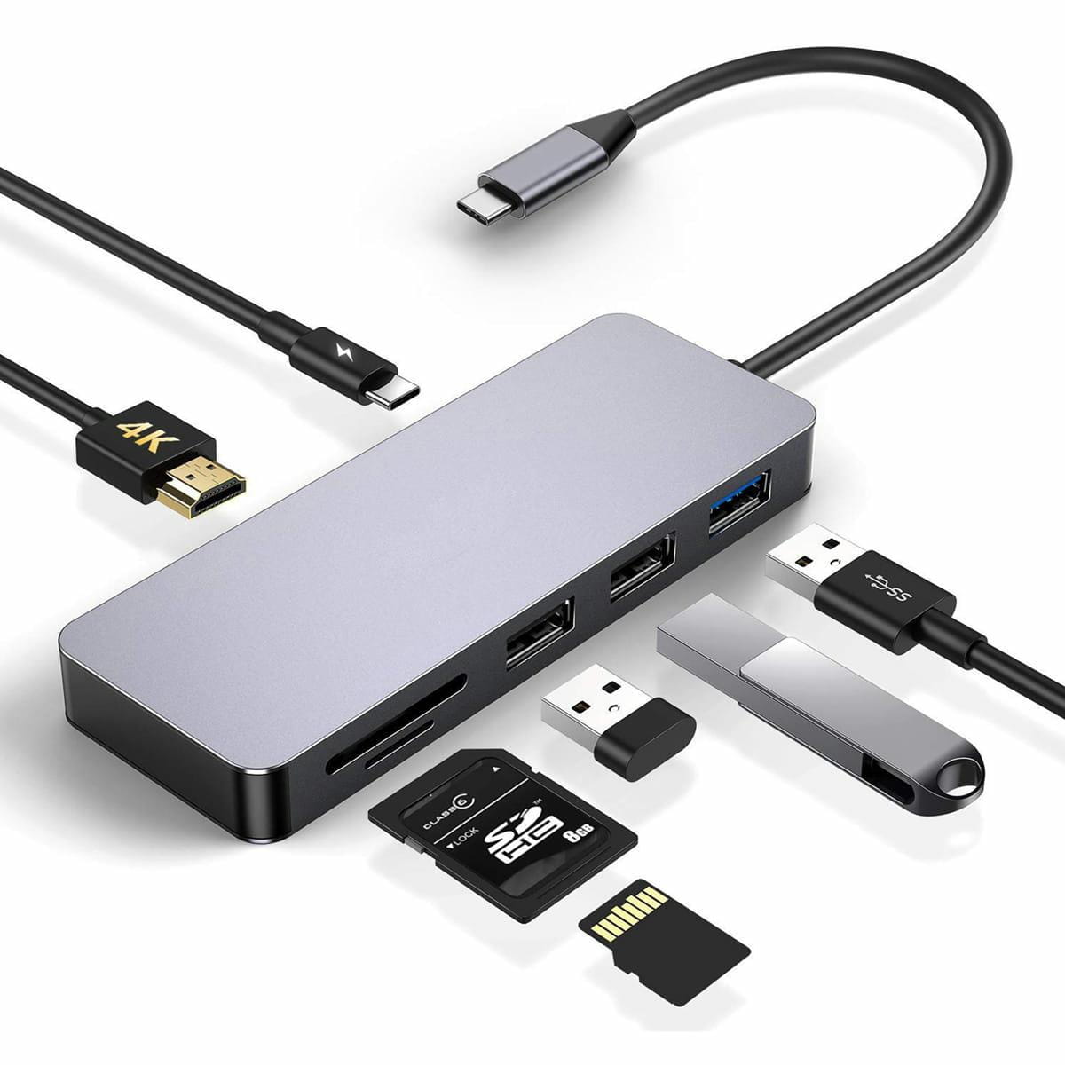 PLATINET HUB USBC 7w1 HDMI+POWER 45221 MULTIPORT 1xUSB 3.0, 2xUSB 2.0, MICRO SD, SD PMMA9822 - Henryx24