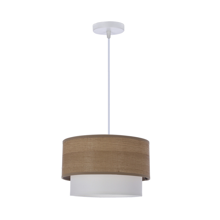 Biała lampa wisząca do salonu RUBEN abażur orzechowy+biały
