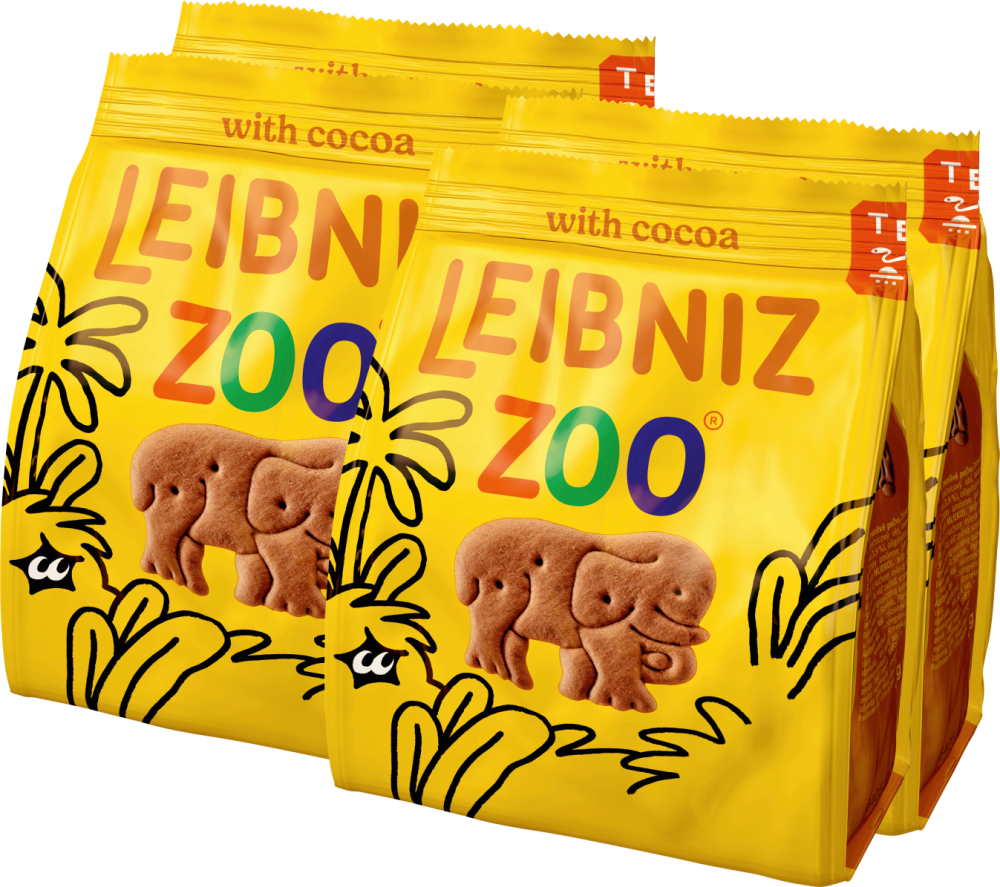 4x Herbatniki Leibniz Zoo Cacao, kakaowy, 100g