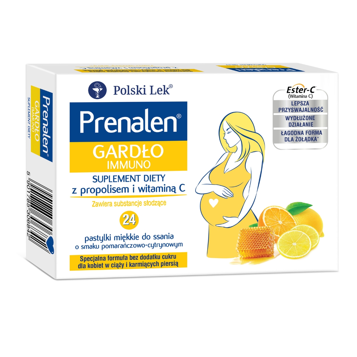 Prenalen gardło immuno, smak pomarańczowo-cytrynowy, 24 pastylki do ssania
