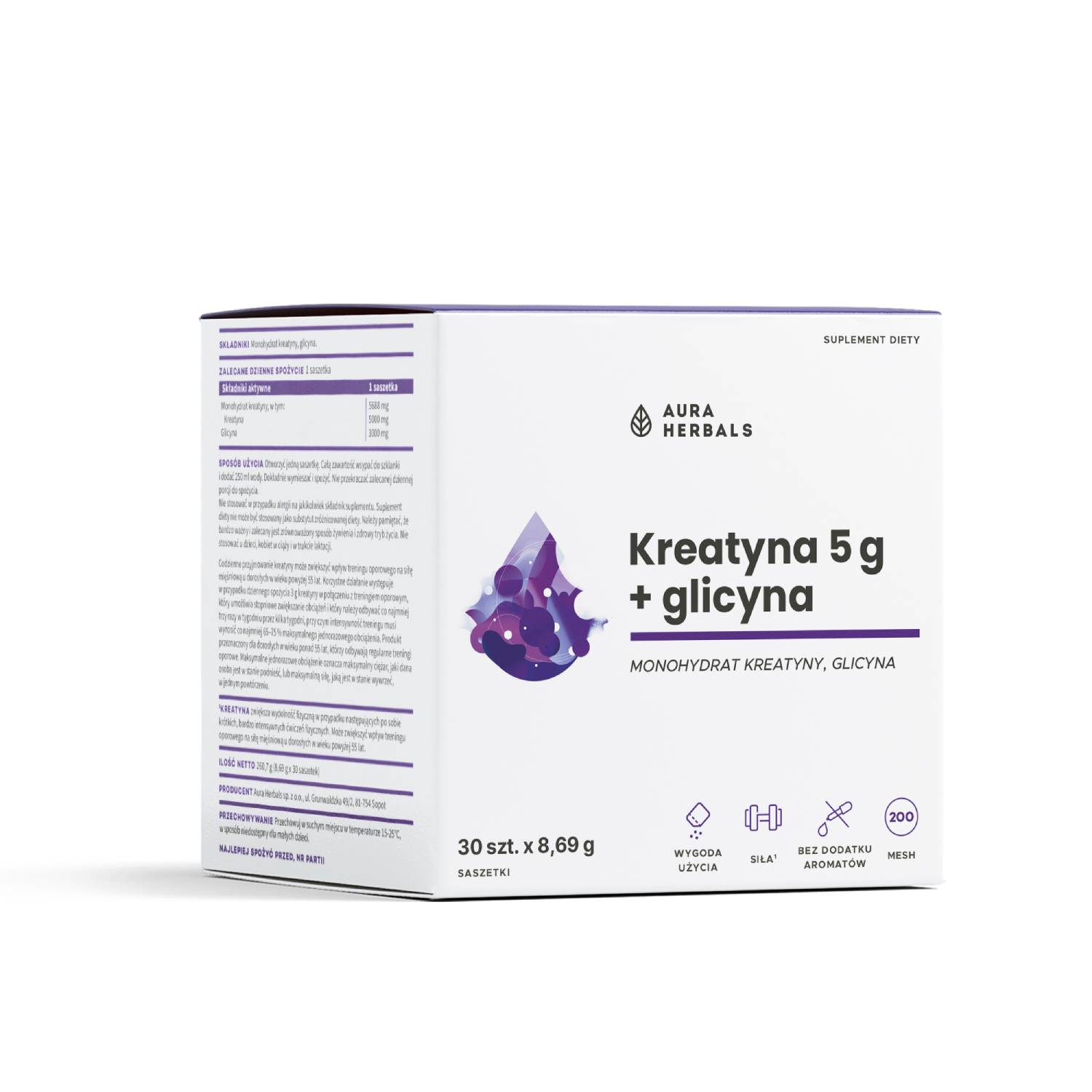 Aura herbals, kreatyna 5 g, monohydrat + glicyna, 30 saszetek
