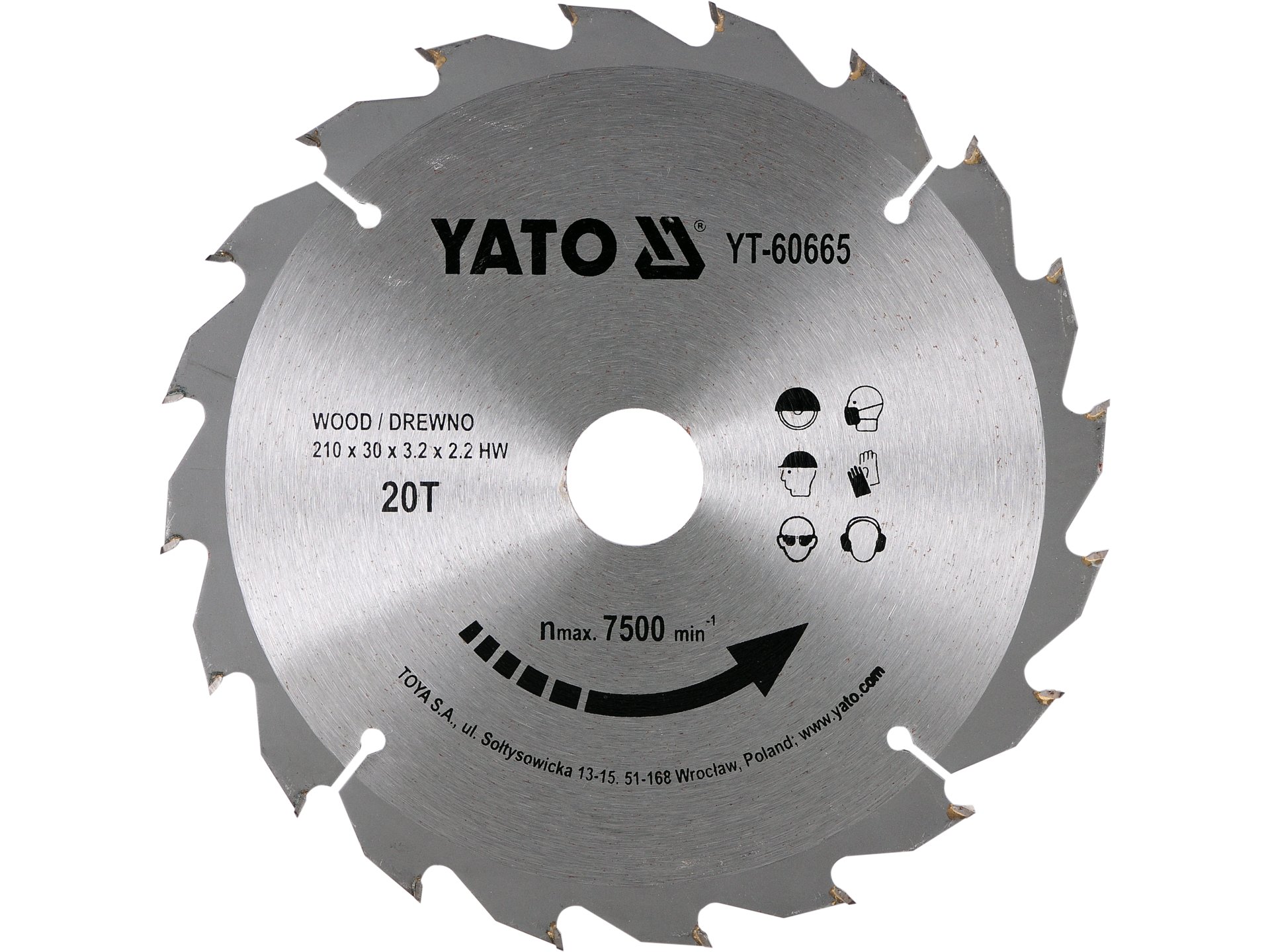 Piła tarczowa YATO widiowa 210x30mm 20 zębów do drewna tnąca YT-60665