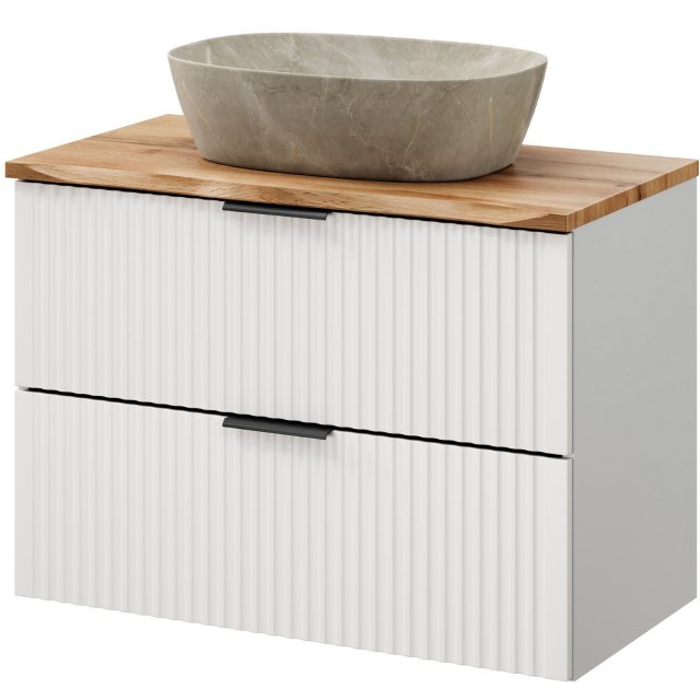 COMAD Zestaw mebli ADEL WHITE szafka z blatem NATURE WOTAN 80 cm, umy