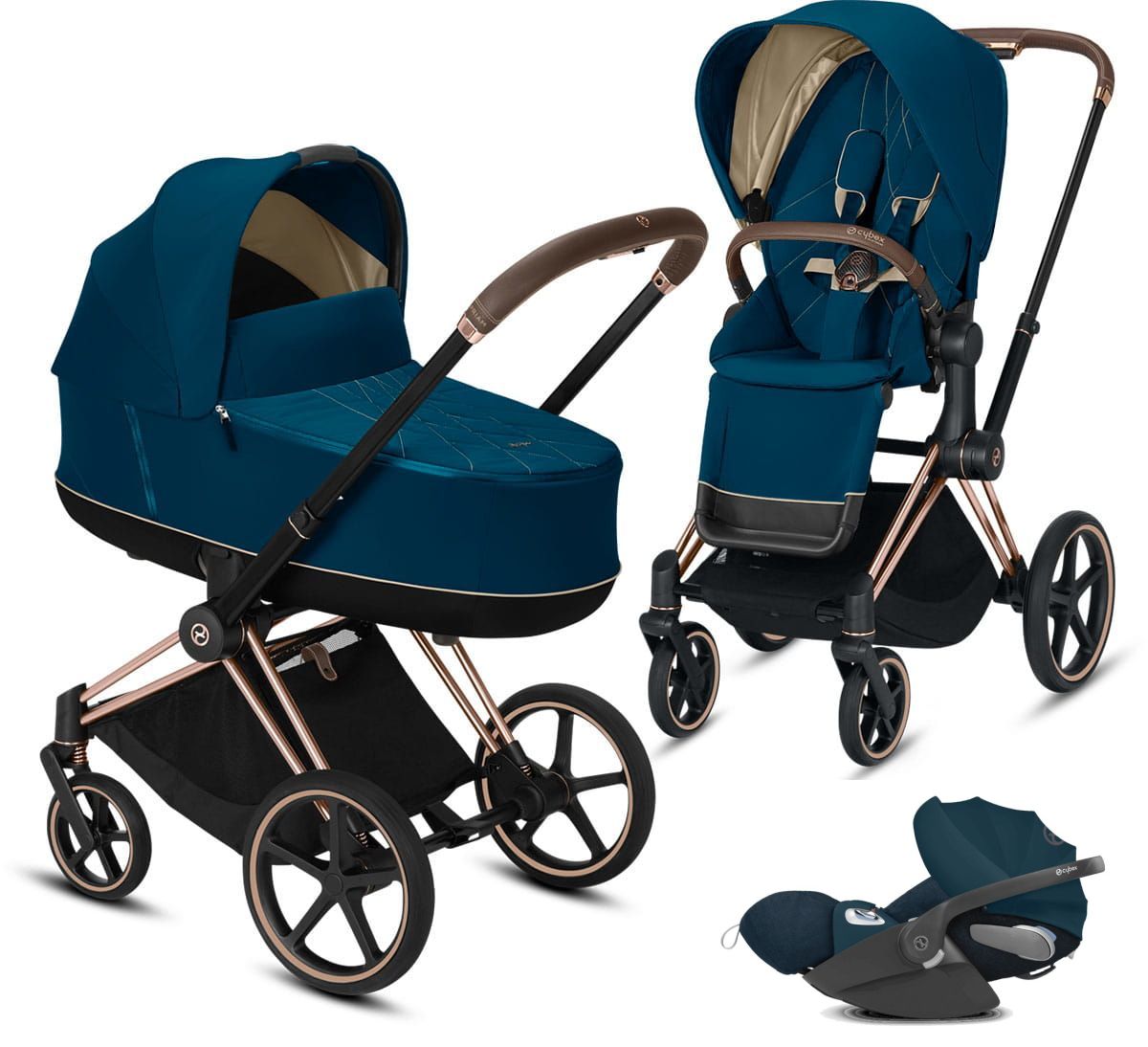 Cybex, Priam 2.0 + Cloud Z i-Size + dodatkowy Seat Pack - wózek głęboko-spacerowy z fotelikiem i dodatkową tapicerką gratis!!!-Mountain Blue-Matt B...