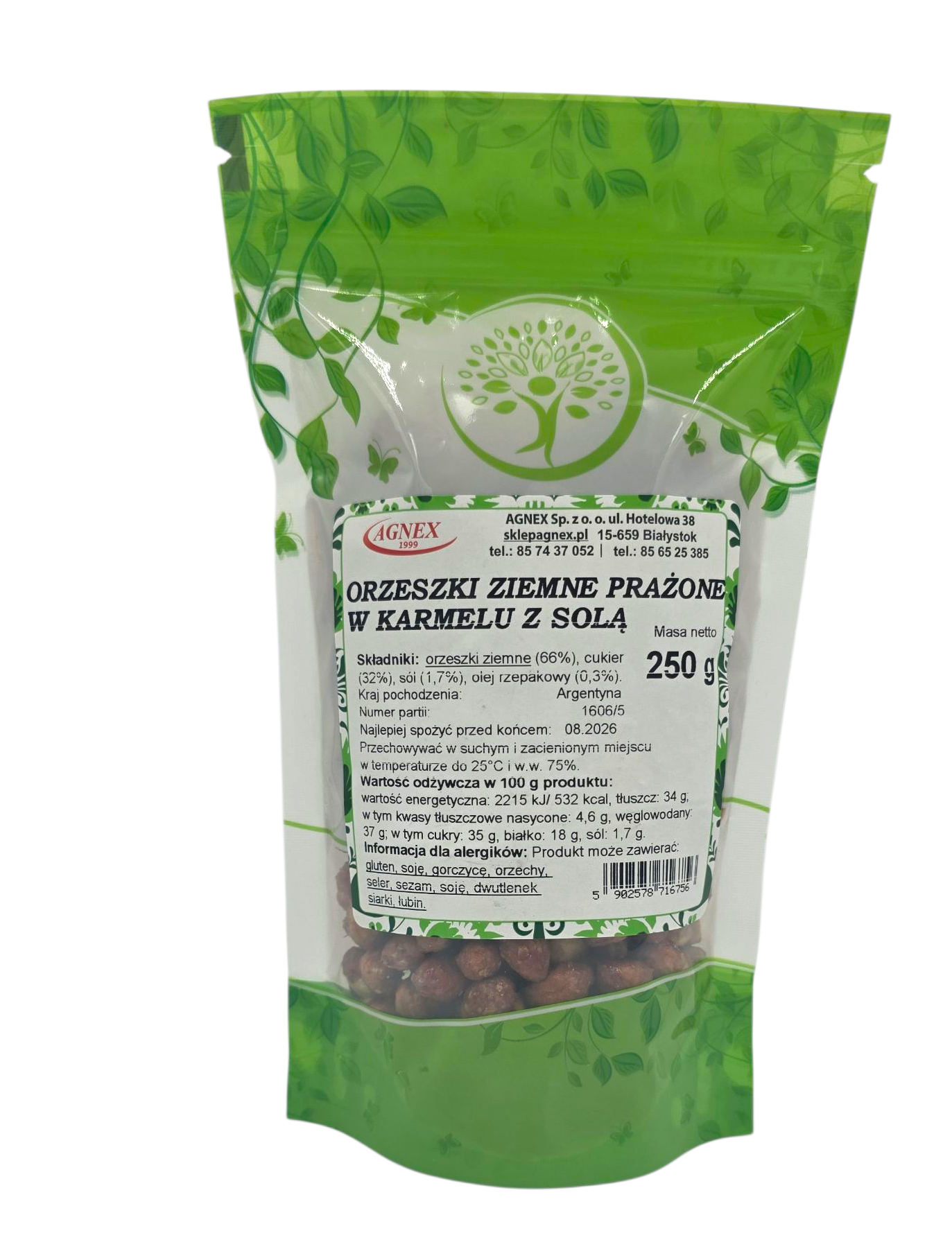 Orzeszki ziemne prażone w karmelu z solą (słony karmel) 250g