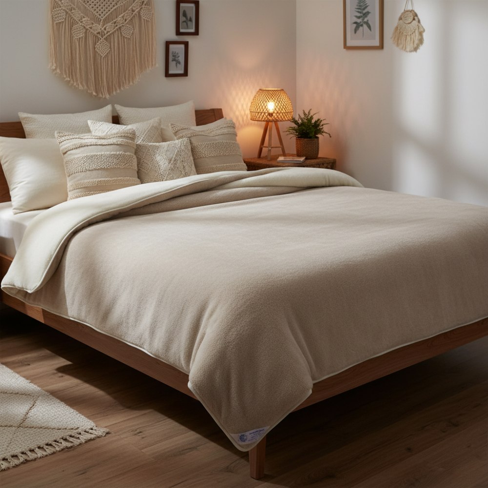 kołdra wełniana camel jasny i kaszmir gładki Woolmark 200x220