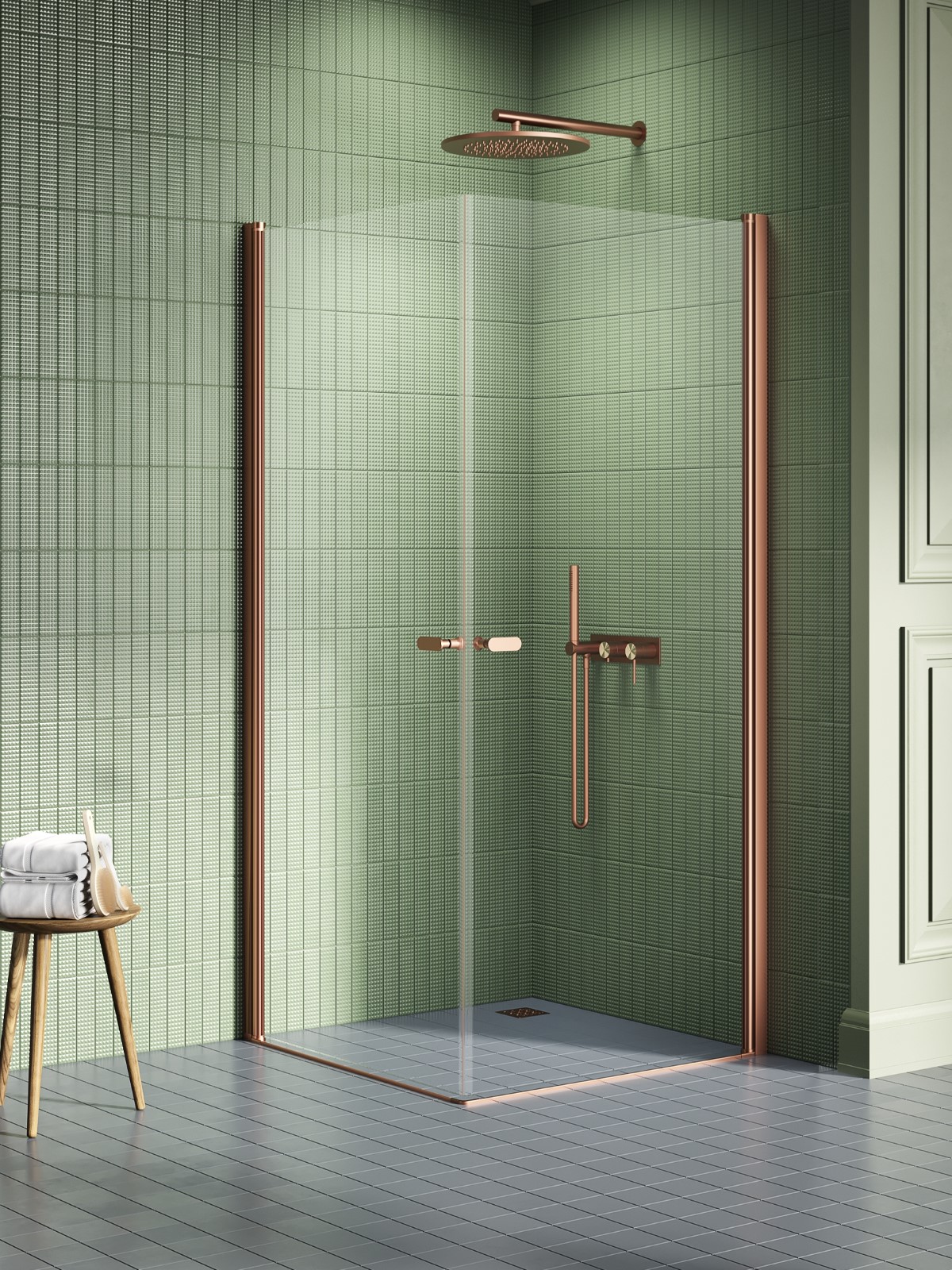 Darmowa Dostawa - Kabina prysznicowa 80x70 cm prostokątna miedź szczotkowany/szkło przezroczyste New Trendy New Soleo Copper Brushed K2008