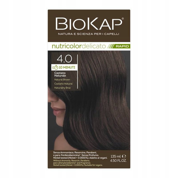 Biokap Delicato Rapid Farba do Włosów | Naturalny Brąz 4.0 | Pokrywa Siwe Włosy | Bez Amoniaku