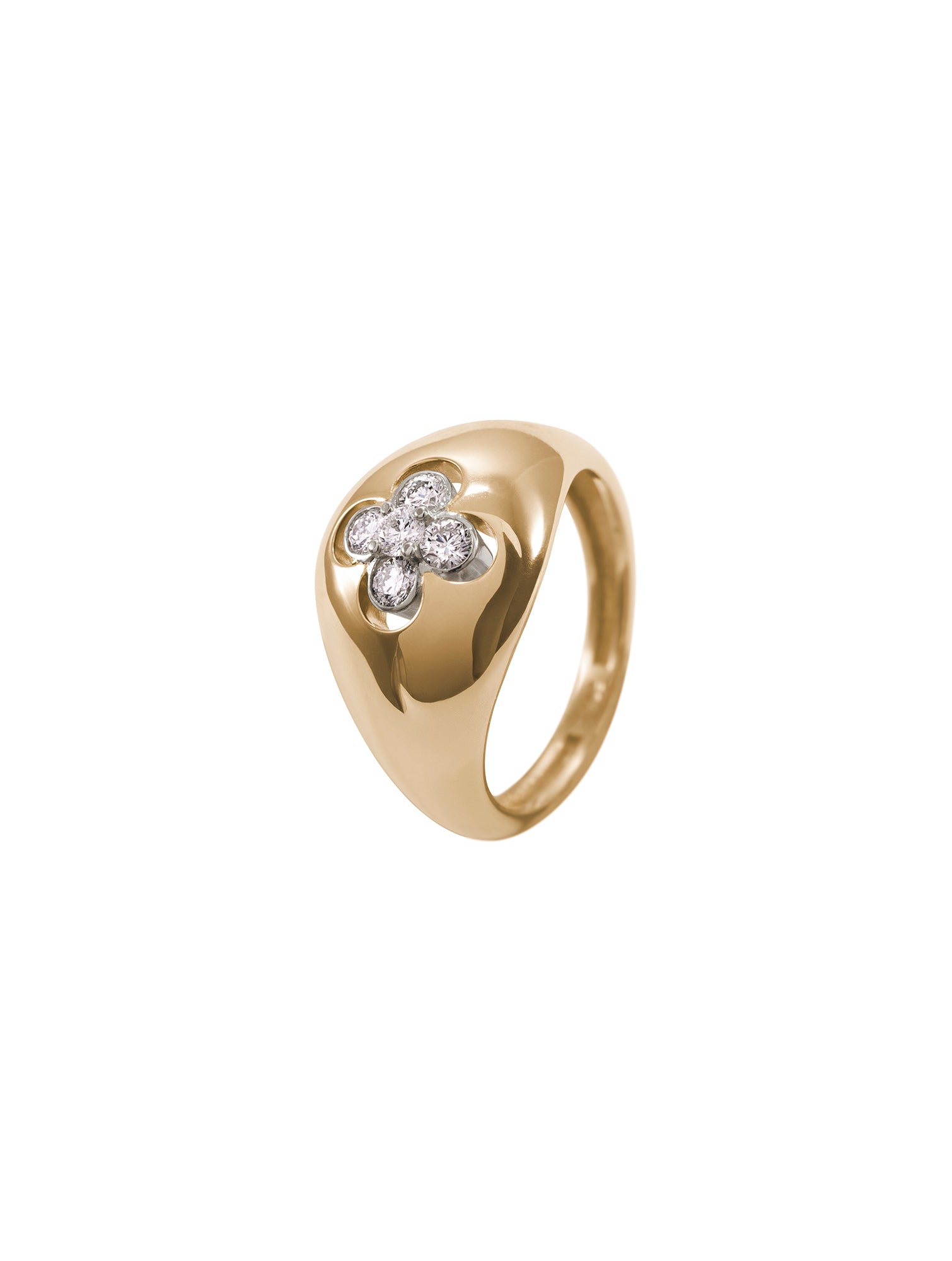 Quadrifoglio Diamond Signet - sygnet z pięcioma brylantami, 15