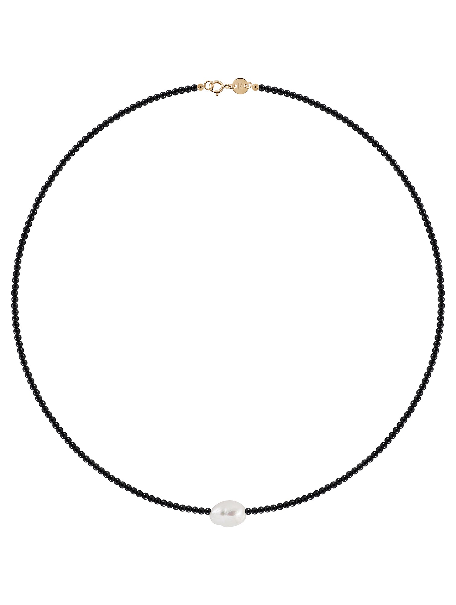 Onyx and Pearl Necklace - naszyjnik z onyksów i nieregularnej perły, 42