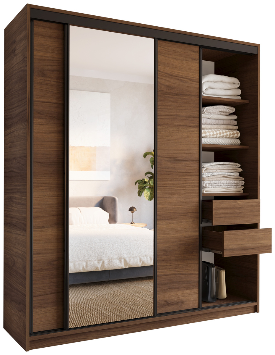 Szafa przesuwna z lustrem 180 cm do sypialni LOFT orzech
