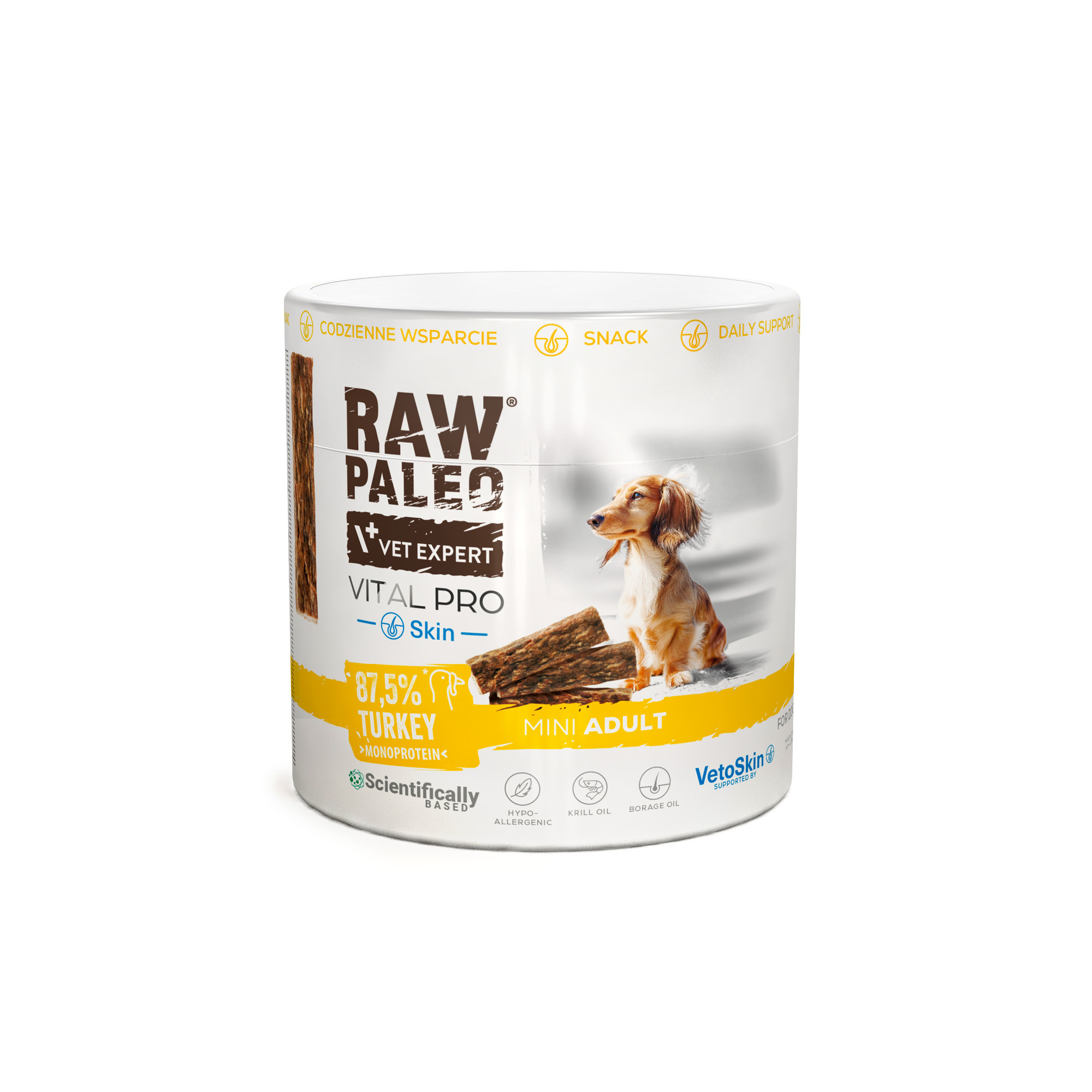 RAW PALEO Vital Pro Skin &Coat Turkey Mini 100g - hipoalergiczny monoproteinowy przysmak funkcjonalny - baton dla psa
