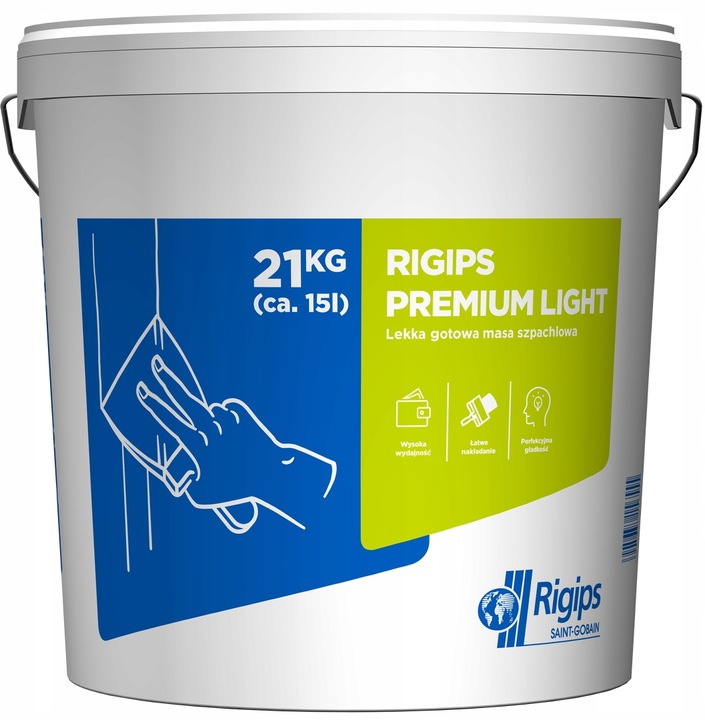 RIGIPS LEKKA MASA SZPACHLOWA GOTOWA PREMIUM LIGHT 21 KG DO GŁADZI 11515655