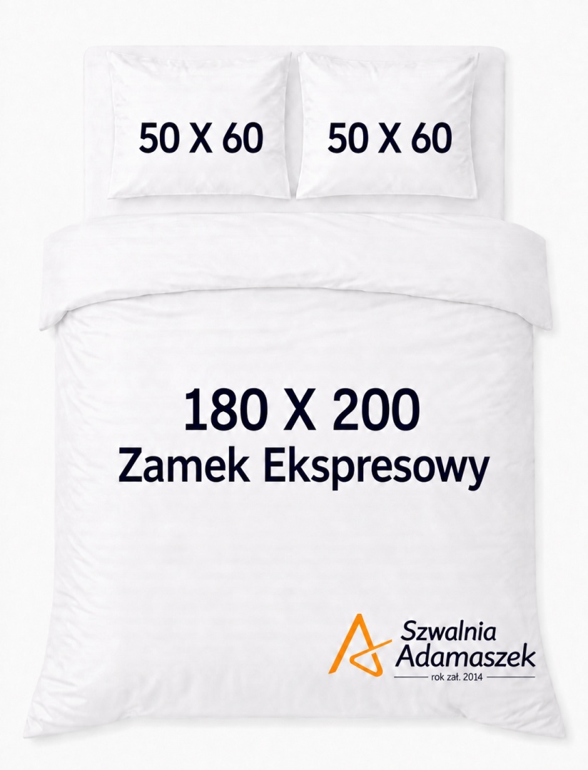 Pościel Hotelowa Biała Satyna 180x200 + 2x poszewka 50x60 | 100% Bawełna – zamek ekspresowy | Szwalnia Adamaszek