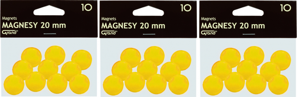 3x magnesy Grand, 20mm, 10 sztuk, żółty